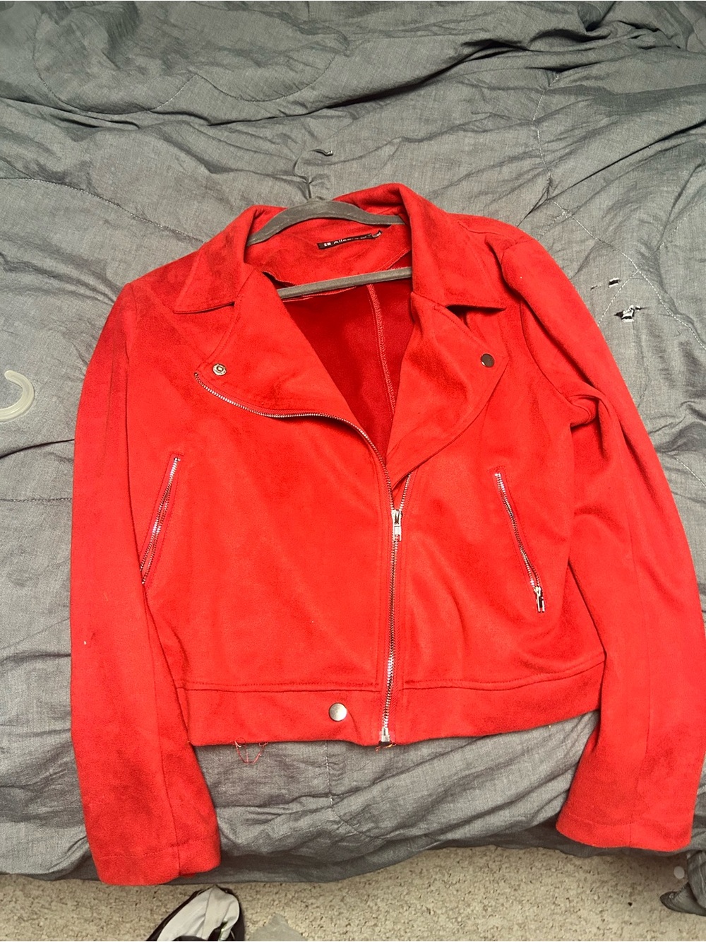 Allegra K Red Moto-Style Suede look Jacket